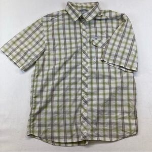 Columbia Omni-Wick Mens XL Green/Grey Plaid Short Sleeve Button Up Outdoor Shirt